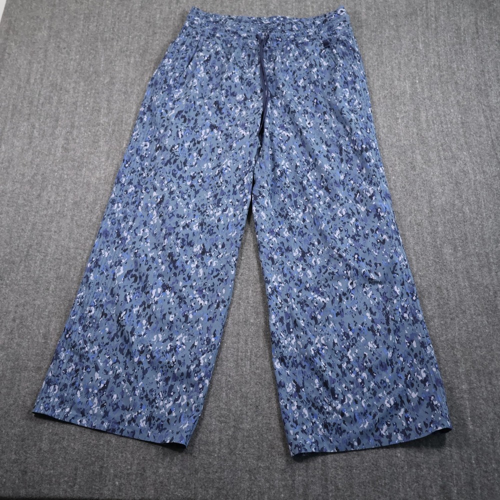 Athleta Blue Purple Digi Camo Wide Leg Pants Womens Size 10 Tall Drawstring Rise